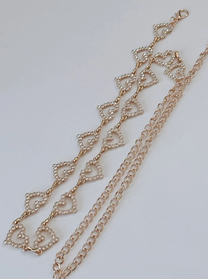 Women Chic Party Metallic Crystal Gold Love Heart Shape Chain Dress Tassel Belt - image 2 of 4