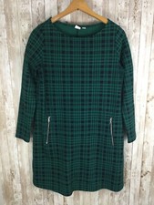 Gap Dress Women M Green Blue Plaid 3/4th Sleeve Shift Sheath Pockets Dress