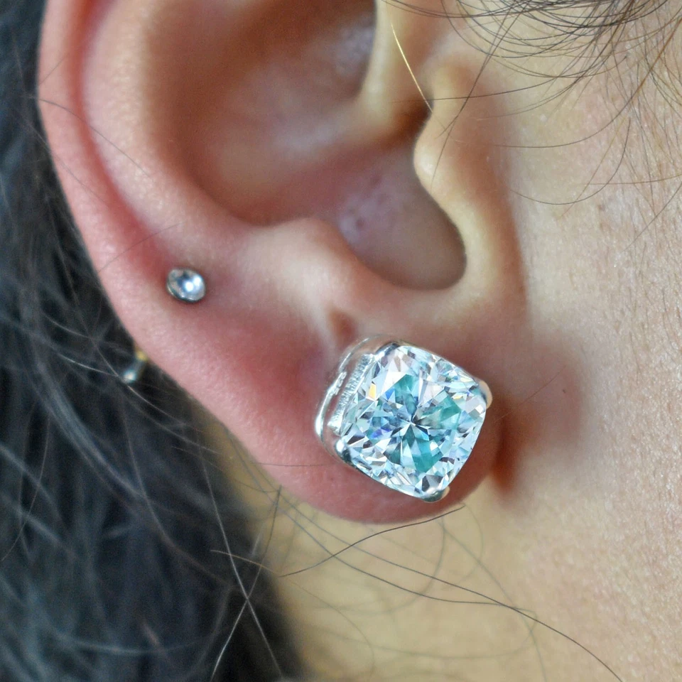 4 Ct Treated Certified Blue Diamond Solitaire Stud Earrings, 925 Sterling Silver - Image 4 of 4