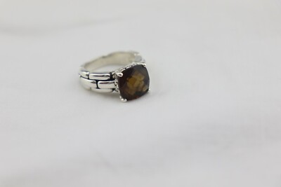JAI by JOHN HARDY Sterling Silver COGNAC QUARTZ RING cushion cut Box Chain sz 5
