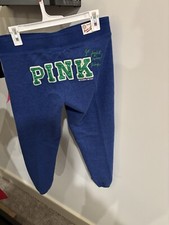 NWT Rare VS PINK Y2K Patch 86 Logo Varsity Letter Vintage Blue Sweatpants Sz S