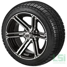 (4) Golf Cart 205/30-12 Deli Low Pro Tires on 12x6 Black/Machined Yukon Wheels