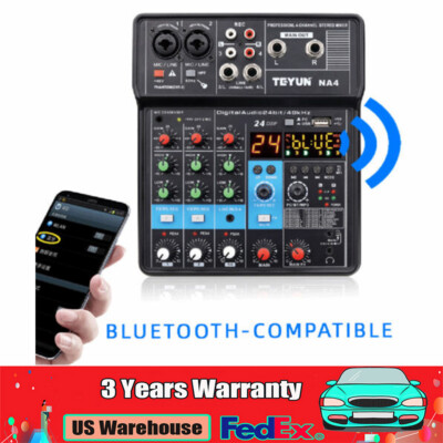 4 Channel Audio Mixer Bluetooth Live Sound Mixing USB Console Amplifier Studio