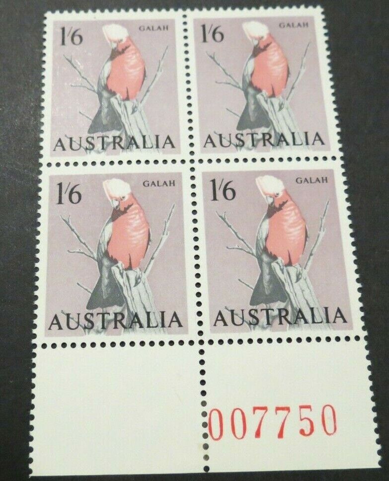 1964 BLOCK X 4 GALAH BIRD 1/6 NO.007750 MNH MINT AUSTRALIA PRE D