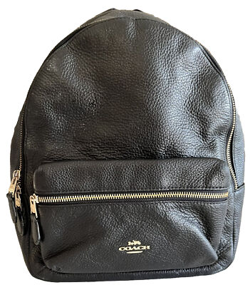 Coach Charlie Mini/Small Backpack Purse Black Leather W/gold