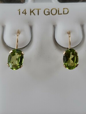 Peridot Labcreated Ovalschliff Ohrhänger Ohrhänger 14kt massiv Gelbgold 