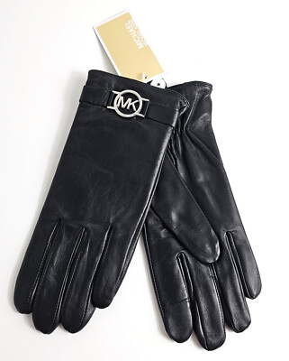 Michael Kors Damen Leder Fingerhandschuhe Handschuhe Schwarz Größen S, M, L, XL
