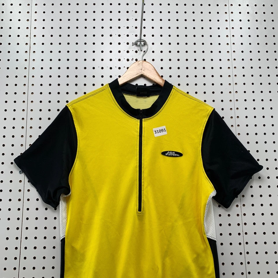 Vintage No Fear Cycling Shirt Mens Medium Yellow Black 1/2 Zip Pullover 21.5x26 - Image 2 of 4