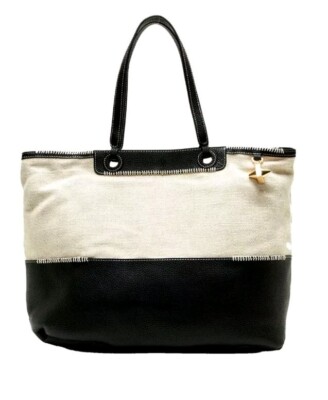 Emm Kuo Black Pebbled Leather & Textile Tote 'Cinque Terre' $400