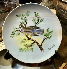 Hinode Painted Bird Porcelain Plate Hand Artist Signed N Andoz  8" vintage