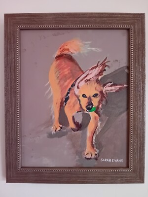 ''Spaniel Mid-Flight'' GERAHMTES, ORIGINAL ACRYLGEMÄLDE 30,5 x 25 cm mit Rahmen