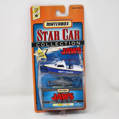 Matchbox Star Car Collection Jaws Amity Police Boat &amp; Shark Universal Series 2