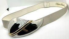 Vintage Alexis Kirk White 2 Tone Belt Buckle Snake Skin Belt