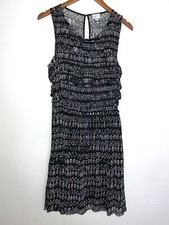 Anthropologie Postage Stamp Sleeveless Ruffled Keyhole Back Dress Black Sz L