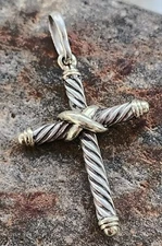 David Yurman 14kt Gold and Sterling Silver Cross Pendant Extra Lg Bail 7.7gr