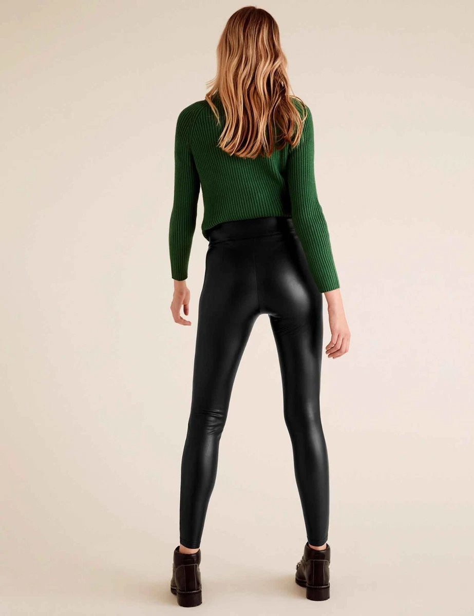 M S COLLECTION Black Faux Leather High Waisted Super Stretch Leggings 20 Regular