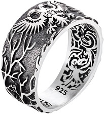 925 Sterling Silver Handmade Double Headed Eagle Men's Wedding Band Ring