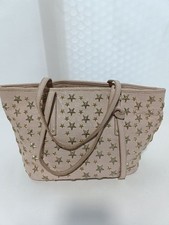 JIMMY CHOO SASHA Star Borded Leather Tote Bag Beige Borsa a tracolla...