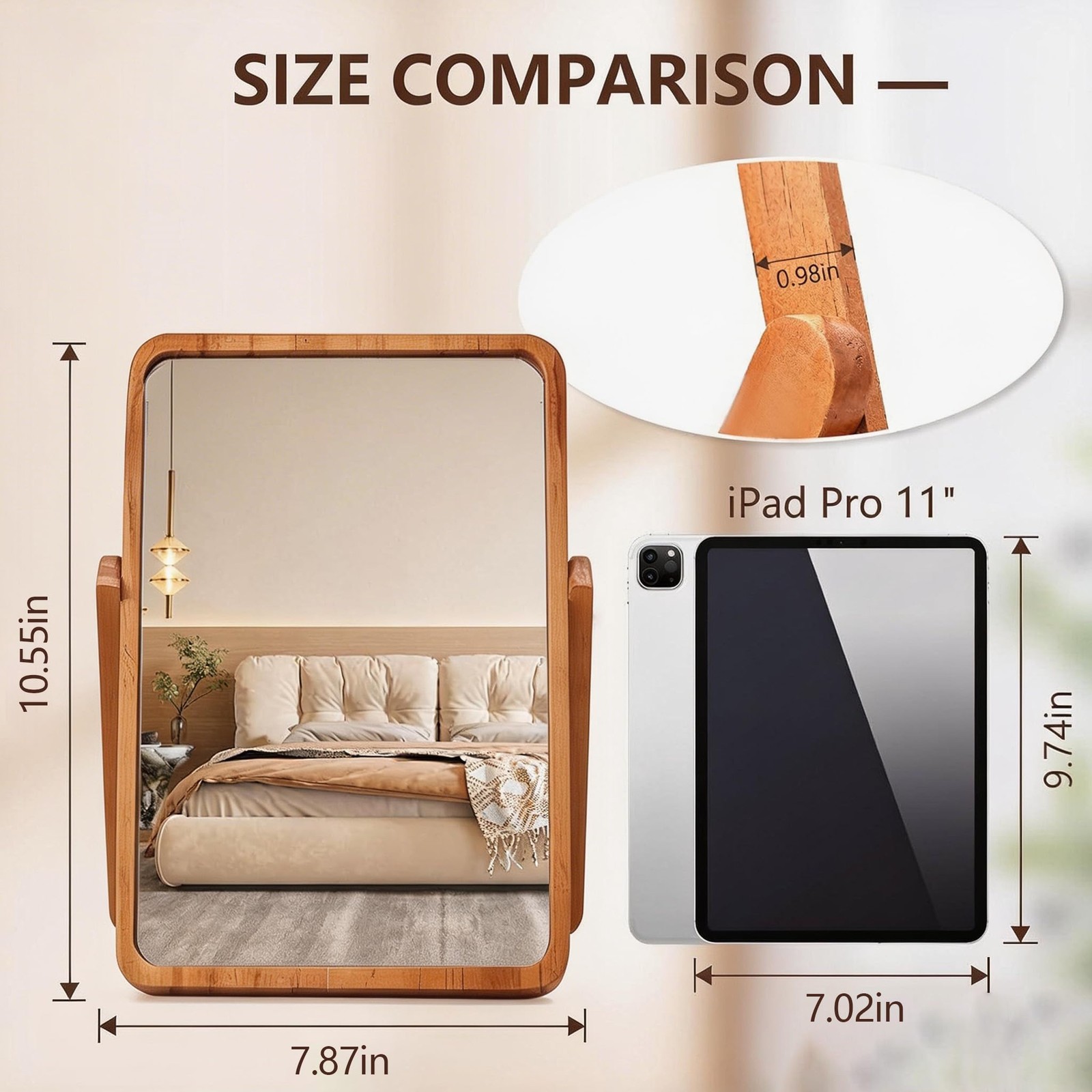 Small Dessk ZOROSY Desk Makeup Mirrors with Wood - Small Table 10.5