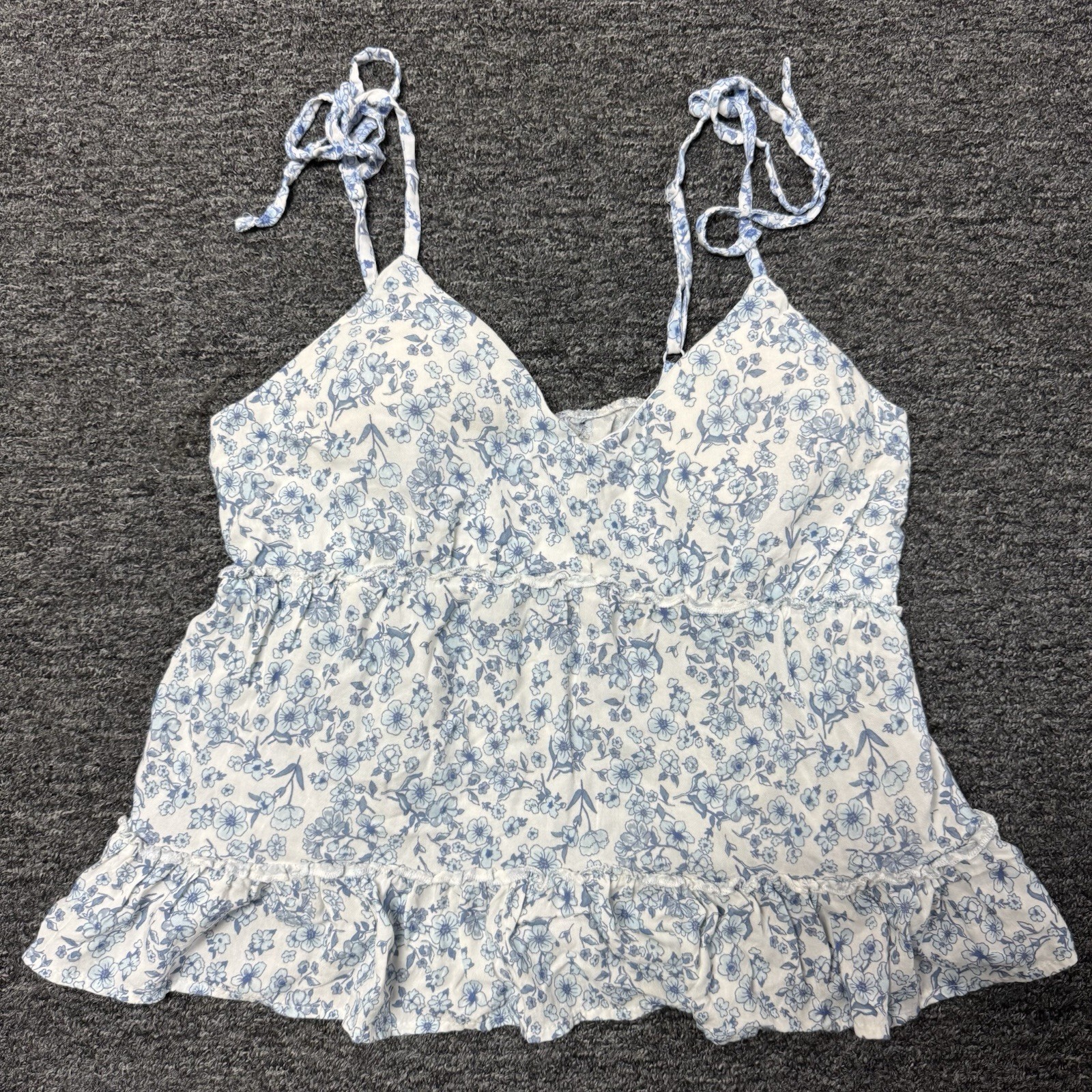 Women’s Almost Famous Strappy Boho Festival Floral Ruffled Cami Blouse Top Sz L