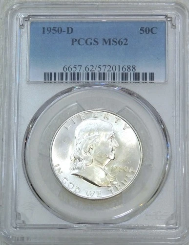 1950-D Franklin Half Dollar PCGS MS62 99% FBL Frosty White New Holder #L274G