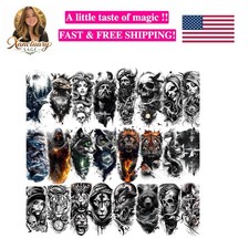 24-Pack Half Sleeve Temporary Tattoos for Adults - Realistic 3D Halloween Cos...