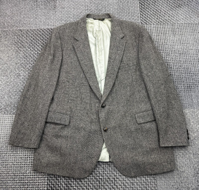 Vintage 70s Eagle Clothes Blazer - Grey Herringbone, USA Wool, Size 48R