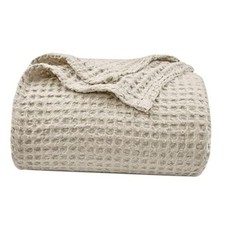 Ultra Soft Waffle Weave Blanket Queen Size Queen 90" x 90" Light Khaki/Linen