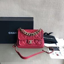 second chanel Lambskin Quilted Chain Linked In Flap Bag Red Origin Italy