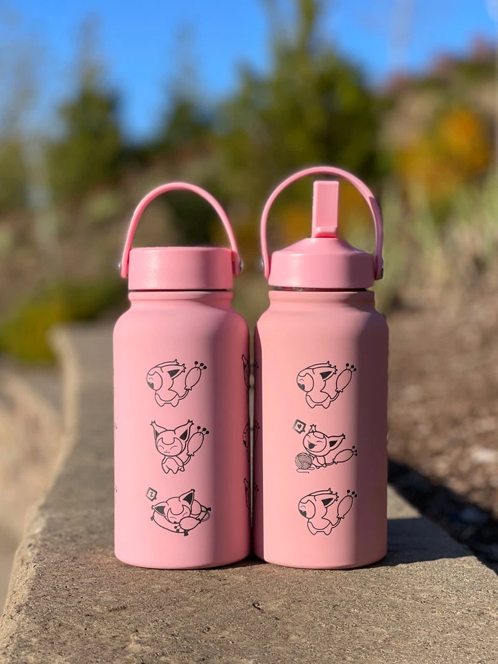 Skitty Water Bottle Engraved Waterbottle with Knitting & Sleeping Skitty, Cute - Image 1 of 4