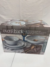 Over And Back Stoneware Dinnerware Set - 16 Pieces, Grey