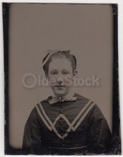Teen Girl in Wonderful Dress Crisp Antique Tintype Photo