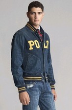 NEW Ralph Lauren Men M Denim Baseball Varsity Polo Logo Snap Button Jean Jacket