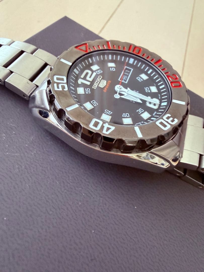 Seiko SRPB35JI Automatic Watch Men's Sports 5 Black/Silver Rotating Bezel Used image 6