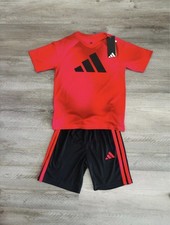 NEW Adidas Boys Dri-Fit Red  Black Logo Outfit Shorts Tee T Shirt Size 6