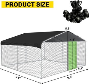 10'x10' Outdoor Dog Kennel with Roof, Heavy Duty Dog Enclosure Waterproof Rustpr