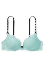 Victoria's Secret Dream Angels Push Up Bra Pale Blue Ribbon Slot 32DD NWT