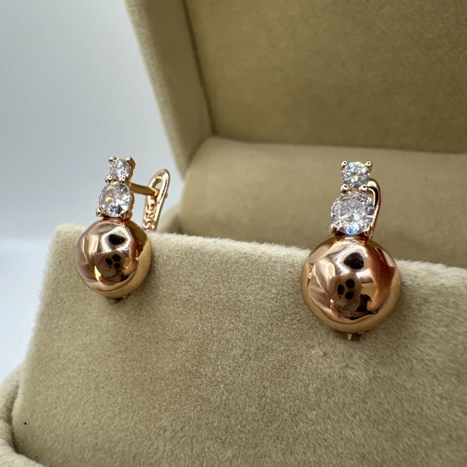 14ct Rolled Gold / Rose Gold Filled Ball Earrings Chunky Hallmarked 585RG Gift - Image 3 of 4