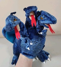 Folkmanis Three Headed Blue Dragon Plush Hand Puppet 12" Movable Hydra Heads