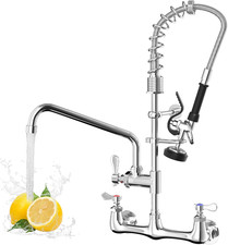 Commercial Heavy-Duty Wall Mount Kitchen Faucet with Pull Down Sprayer