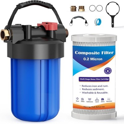 RV Water Filter System,Clog-Resistant Inline Water Filter with Brass Threads,0.2