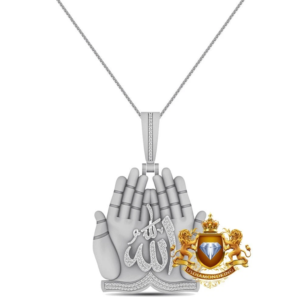 Ciondolo Uomo Allah In Argento Placcato Oro Giallo 14kt Con Diamante Simulato - Ciondolo Solo