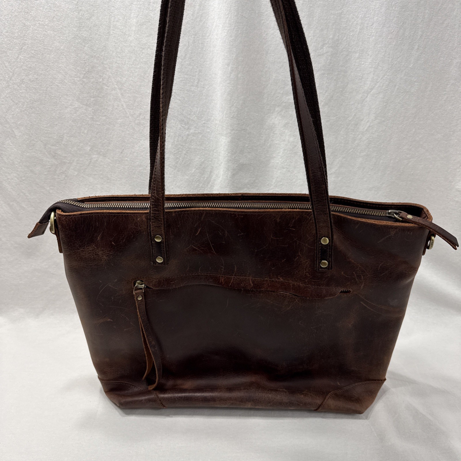 S-Zone Leather Brown Large Laptop Bag Minimalist Classic Cit