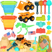 Beach Sand Toys for Kids, 29PCS Sandbox Toys with Collapsible Bucket Sand, Dum