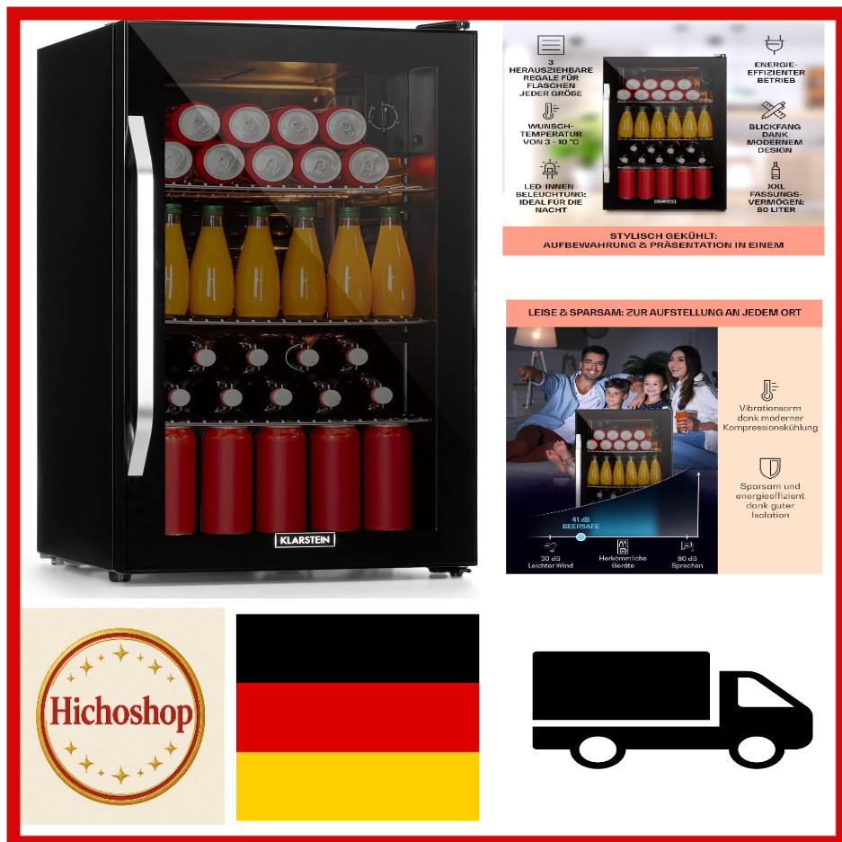 klarstein getränkekühlschrank, kühlschrank klein mit 3 ablagen, minikühlschra...