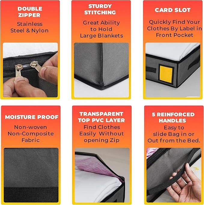 Large Underbed Fabric Storage Bags Shoes Clothes Bedding Zipped Duvet Organizer - Image 2 of 4