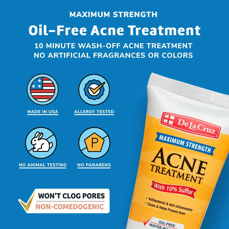 Ungüento de azufre De La Cruz 10 % medicamento para el acné 2,6 OZ, EE. UU. / TUBO / caducidad 06/2028 Foto 4 de 4