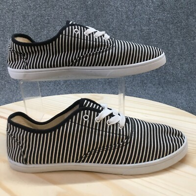 Solemates Shoes Womens 10 Casual Sneakers Black Faux Leather Lace Up Striped