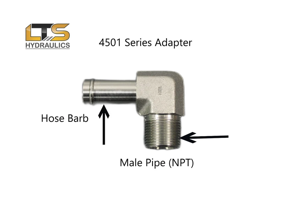 1/4" Beaded Hose Barb x 1/4" Male Pipe NPT 90° Steel Adapter 4501-04-04 (Qty 5) - Image 4 of 4
