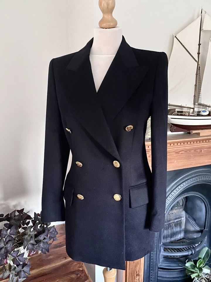 Escada by Margaretha Ley Navy Angora Wool Double Breasted Blazer Size 34 UK8 XS - Image 4 of 4